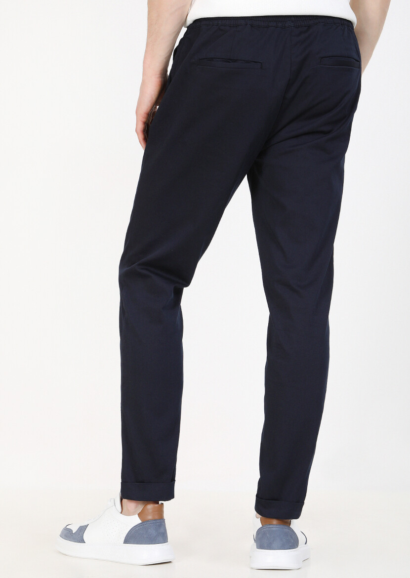 Lacivert Düz Dokuma Jogging Fit Casual Pamuk Karışımlı Pantolon - 4