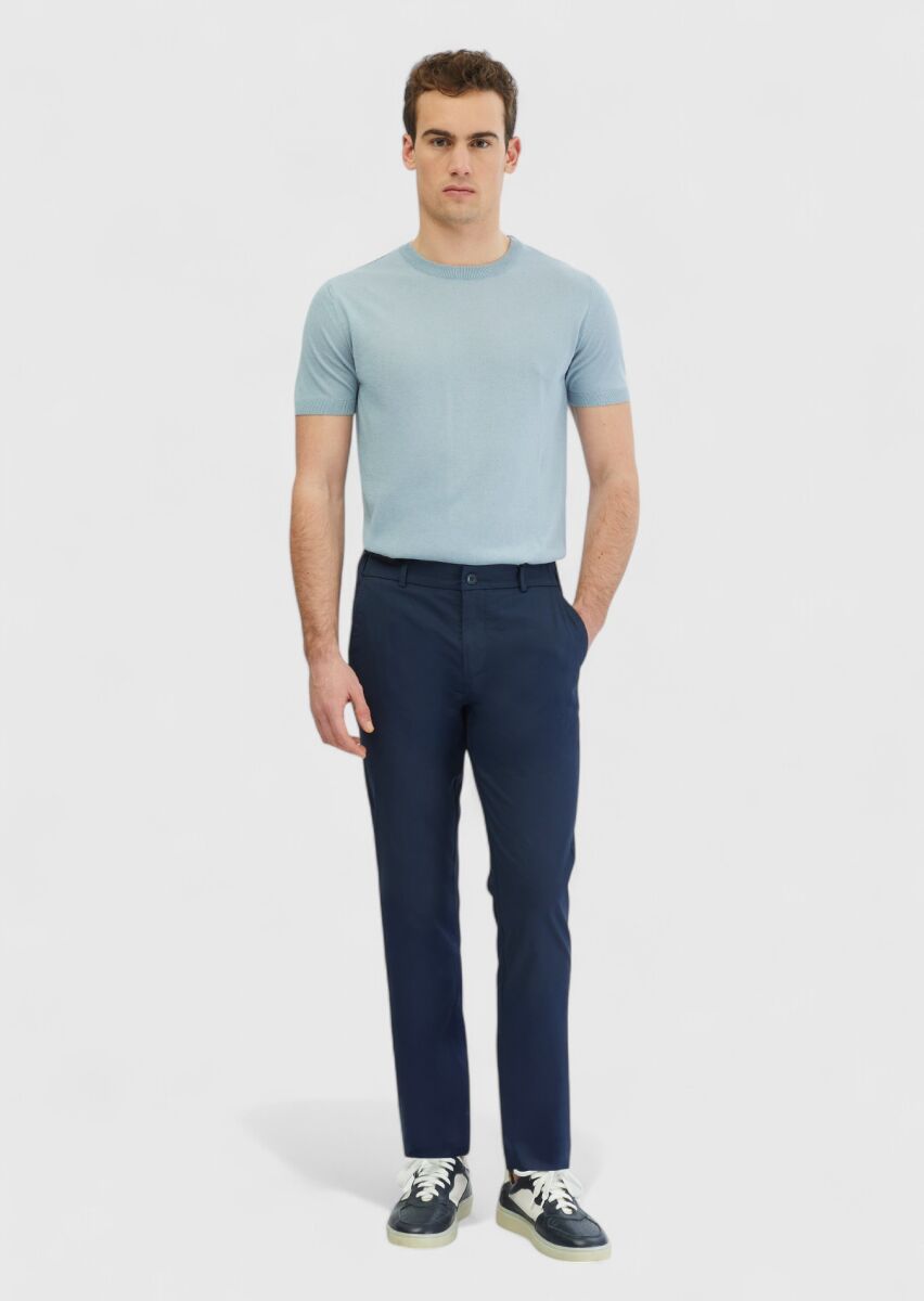 Lacivert Düz Dokuma Jogging Fit Casual Pamuk Karışımlı Pantolon - 1