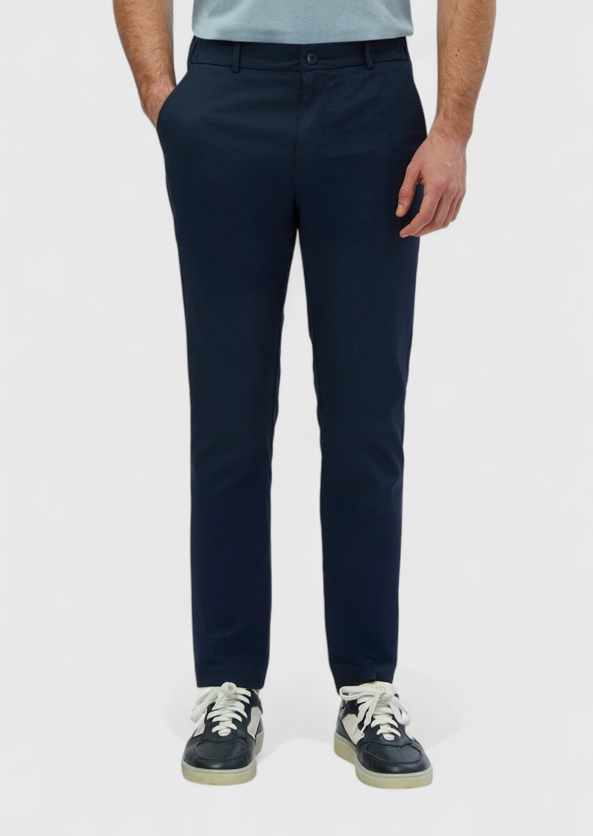 Lacivert Düz Dokuma Jogging Fit Casual Pamuk Karışımlı Pantolon - 2