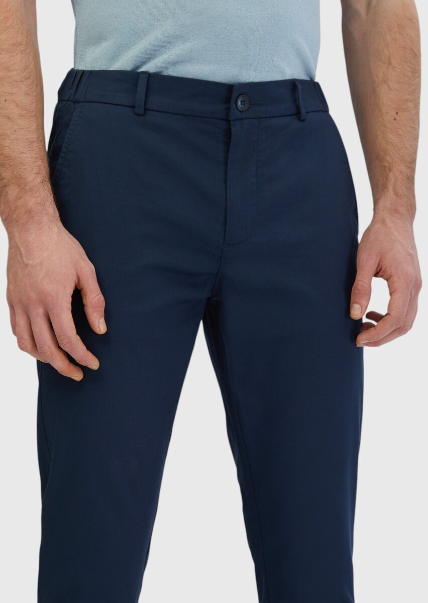 Lacivert Düz Dokuma Jogging Fit Casual Pamuk Karışımlı Pantolon - 3