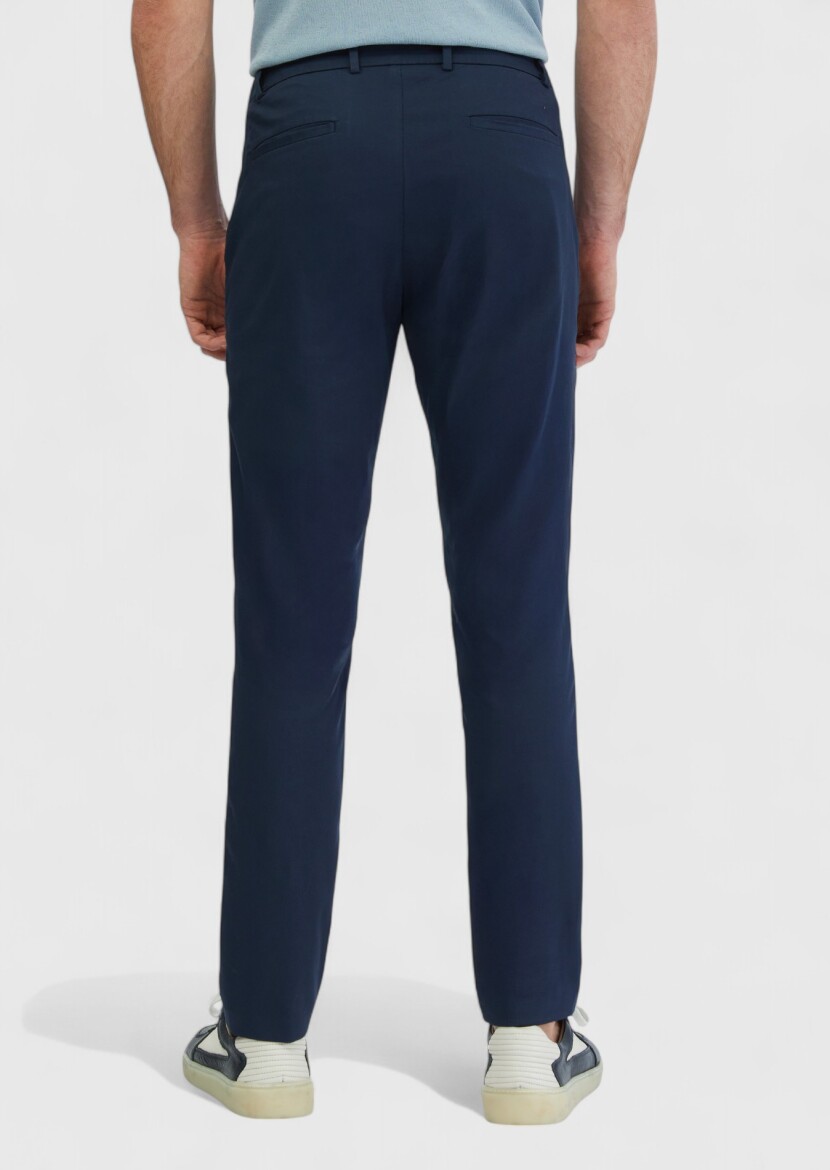 Lacivert Düz Dokuma Jogging Fit Casual Pamuk Karışımlı Pantolon - 5