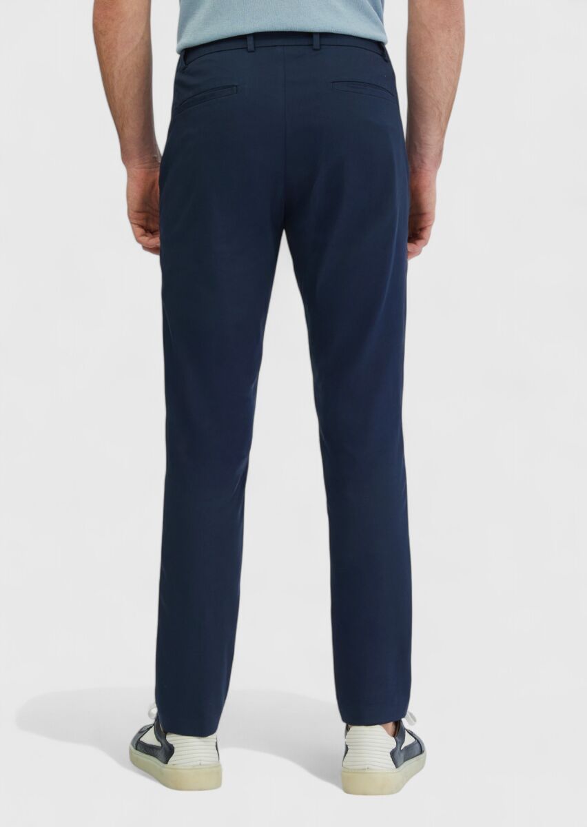 Lacivert Düz Dokuma Jogging Fit Casual Pamuk Karışımlı Pantolon - 5