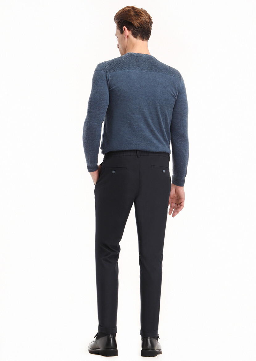 Lacivert Düz Dokuma Jogging Fit Casual Pantolon - 4