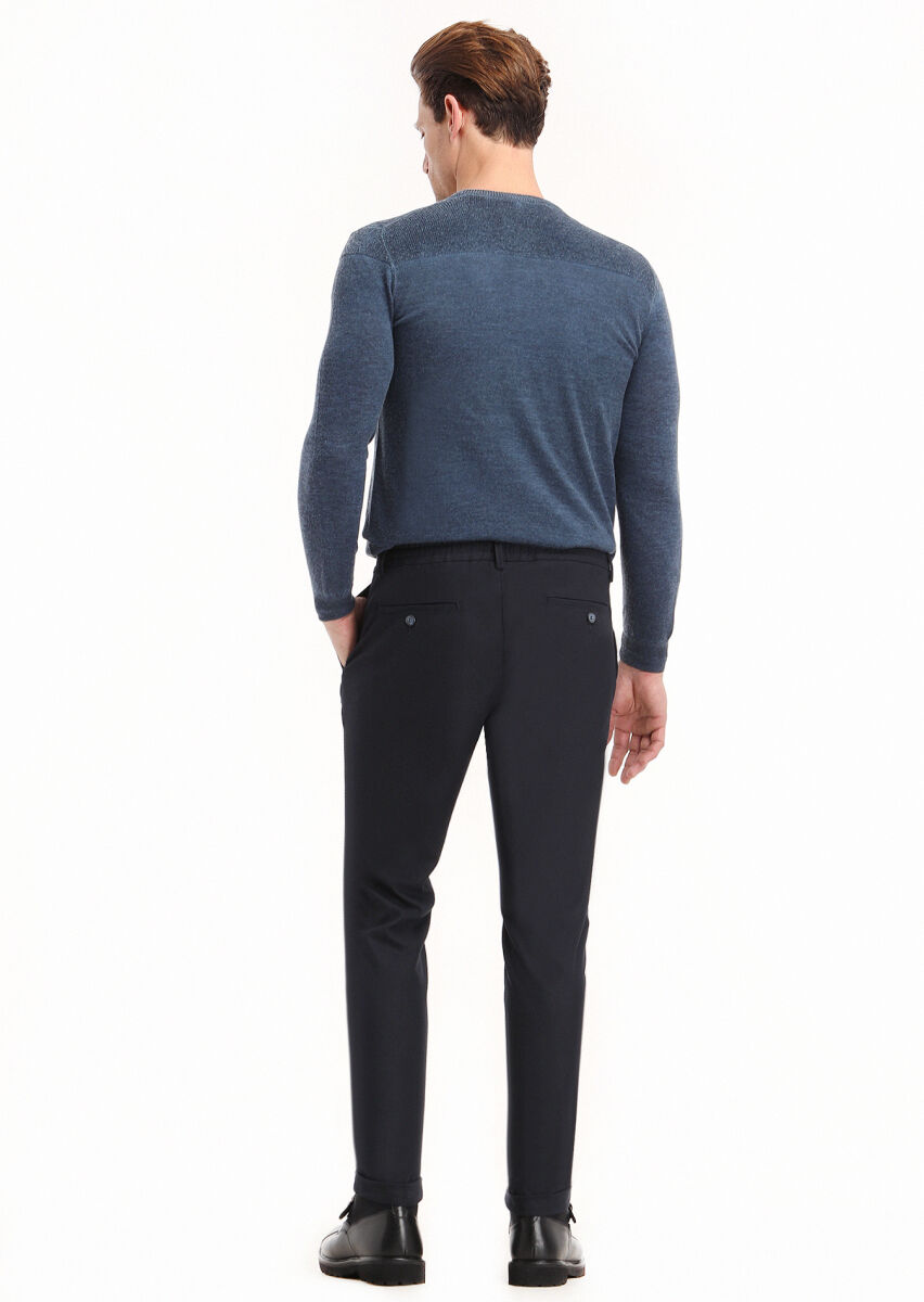 Lacivert Düz Dokuma Jogging Fit Casual Pantolon - 4