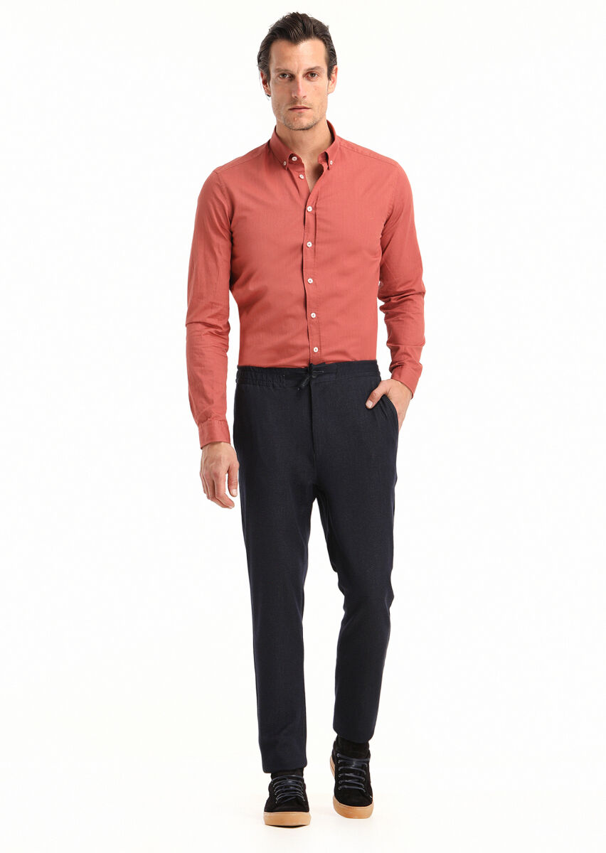 Lacivert Düz Dokuma Jogging Fit Casual Pantolon - 2