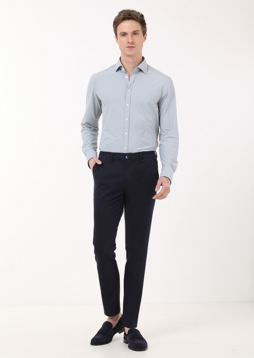 Lacivert Düz Dokuma Regular Fit Casual Pantolon - 1