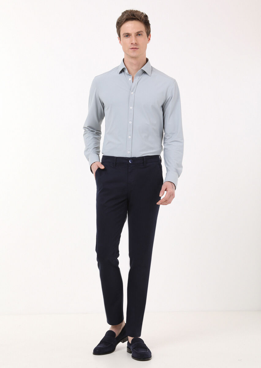 Lacivert Düz Dokuma Regular Fit Casual Pantolon - 1