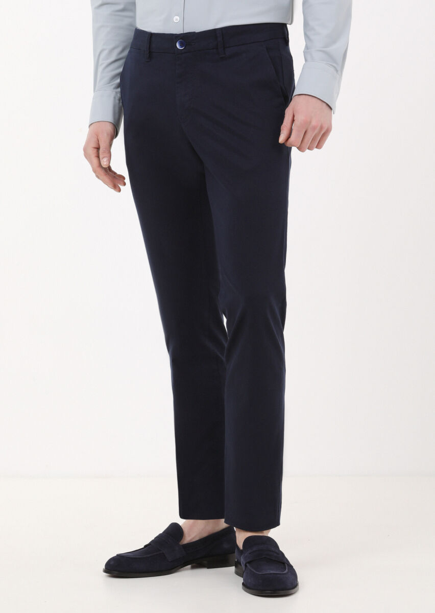 Lacivert Düz Dokuma Regular Fit Casual Pantolon - 2