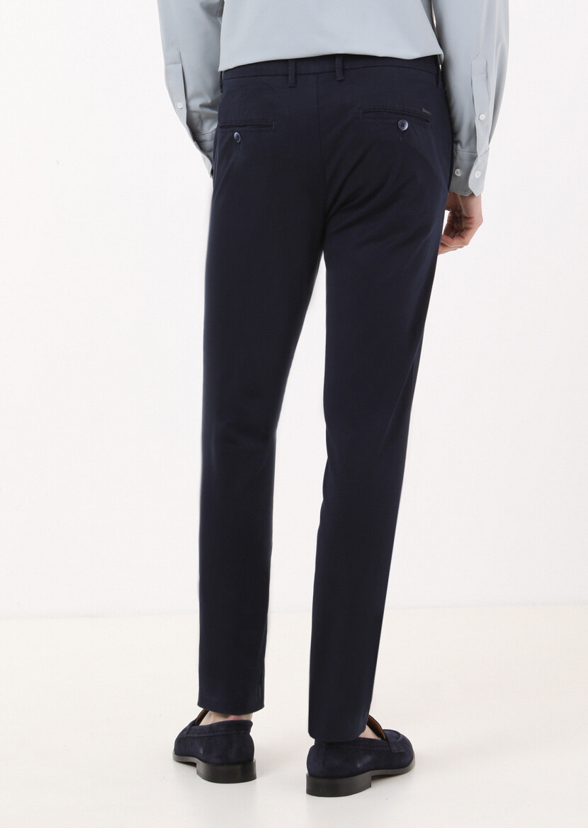Lacivert Düz Dokuma Regular Fit Casual Pantolon - 4
