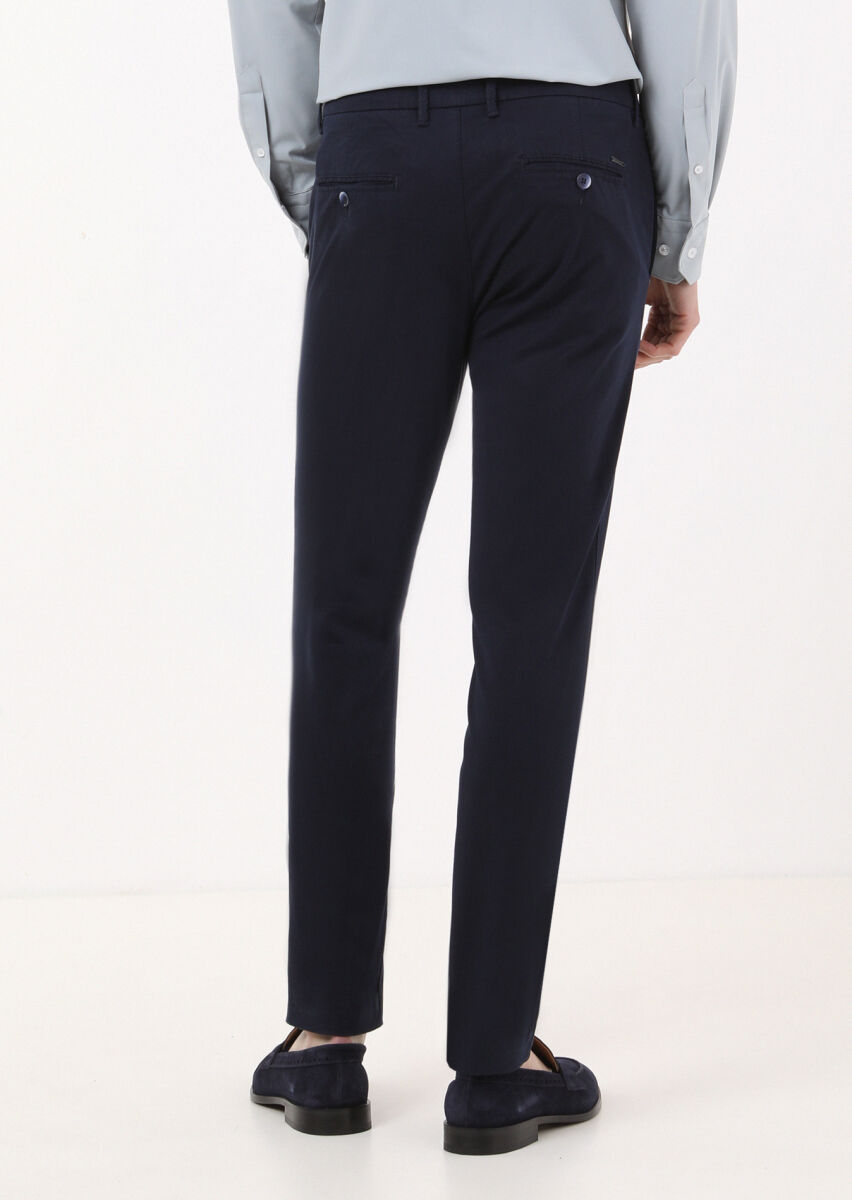 Lacivert Düz Dokuma Regular Fit Casual Pantolon - 4