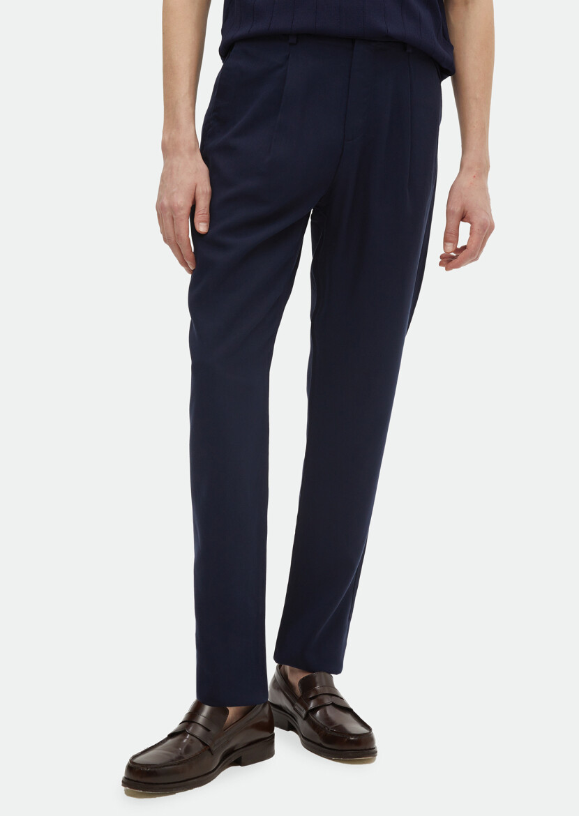 Lacivert Düz Dokuma Regular Fit Casual Pantolon 