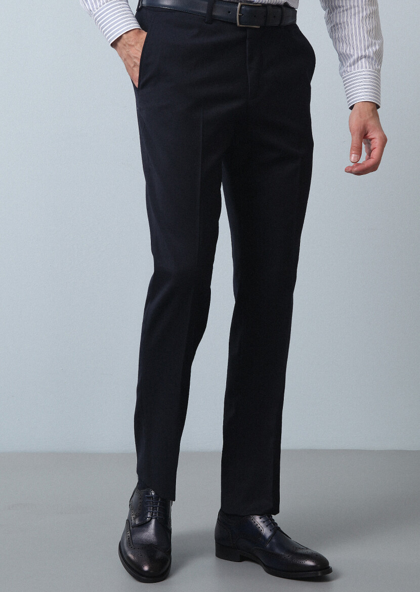 Lacivert Düz Dokuma Regular Fit Klasik %100 Yün Pantolon - 2