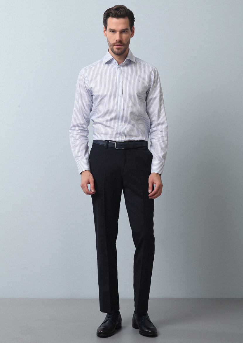 Lacivert Düz Dokuma Regular Fit Klasik %100 Yün Pantolon - 4