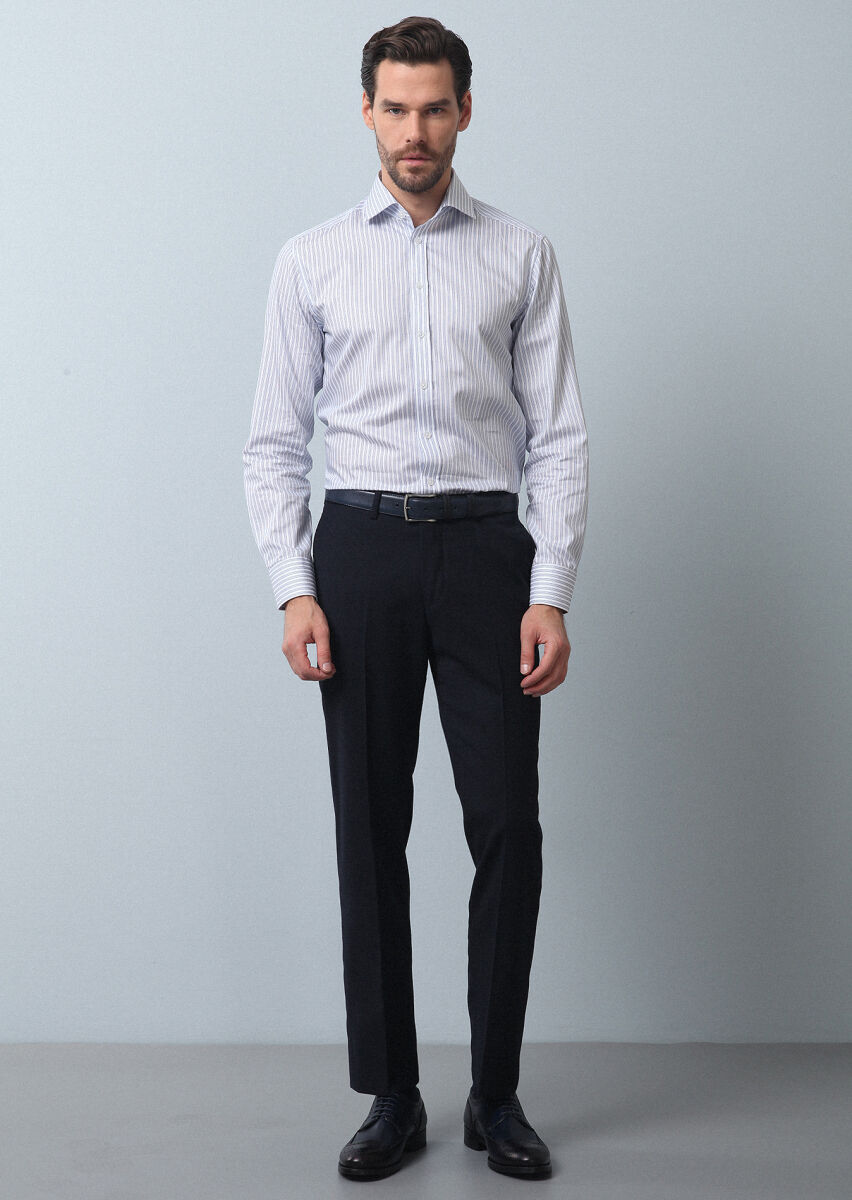 Lacivert Düz Dokuma Regular Fit Klasik %100 Yün Pantolon - 4