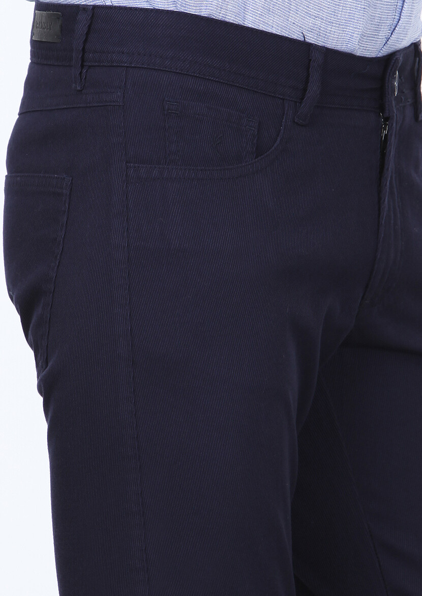 Lacivert Düz Dokuma Slim Fit Casual %100 Pamuk Pantolon - 3