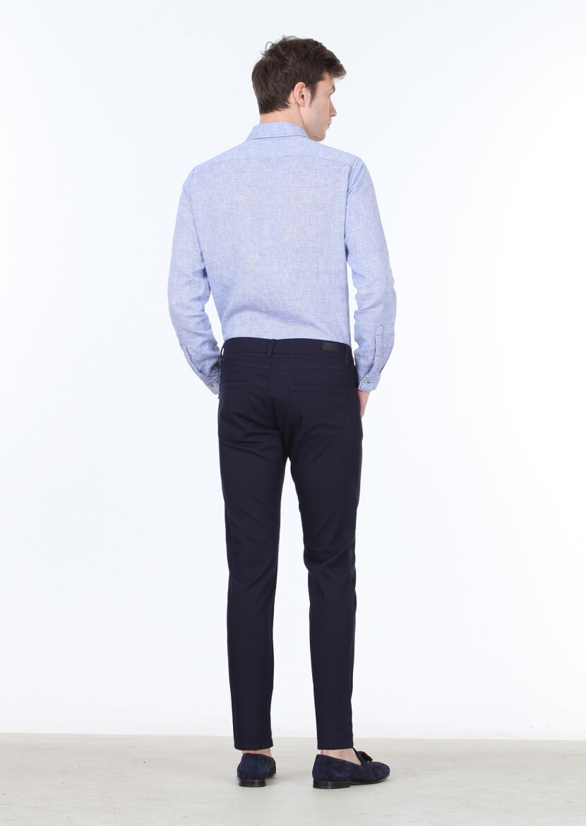 Lacivert Düz Dokuma Slim Fit Casual %100 Pamuk Pantolon - 4