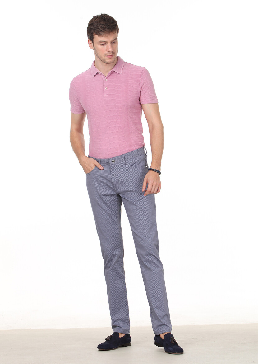 Lacivert Düz Dokuma Slim Fit Casual Pamuk Karışımlı Pantolon - 1