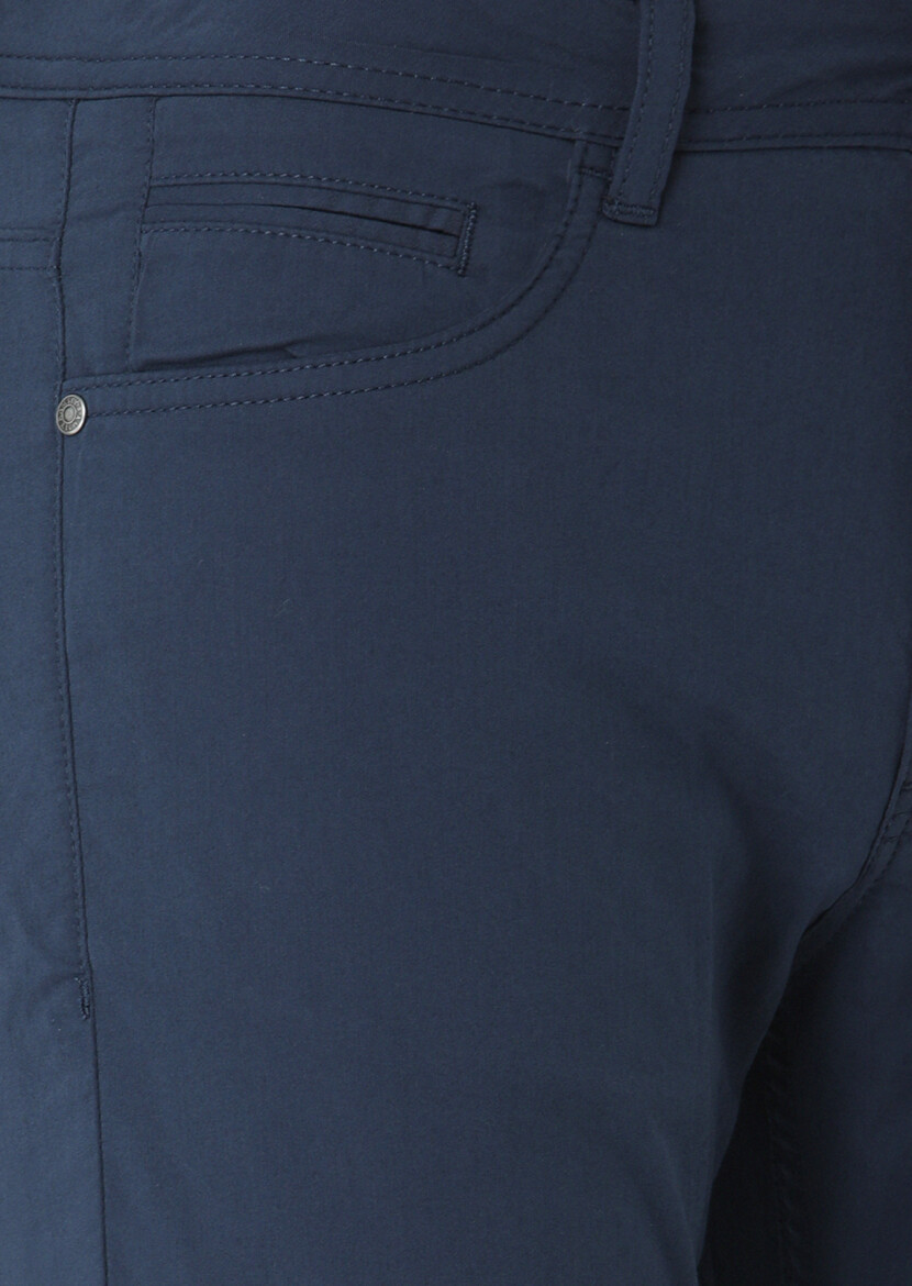 Lacivert Düz Dokuma Slim Fit Casual Pamuk Karışımlı Pantolon 