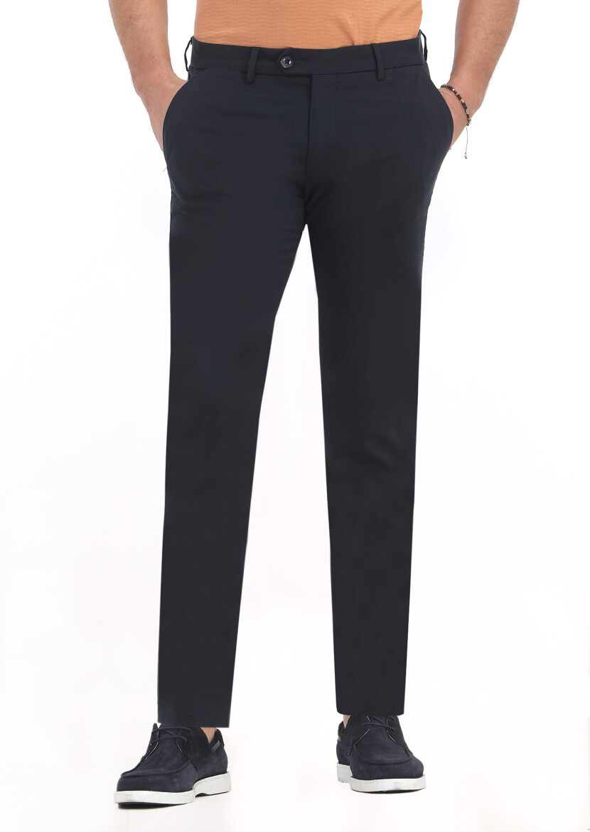 Lacivert Düz Dokuma Slim Fit Casual Pantolon 