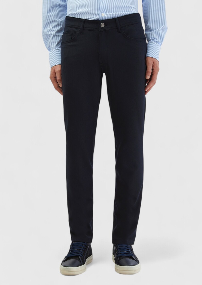 Lacivert Düz Dokuma Slim Fit Casual Pantolon 