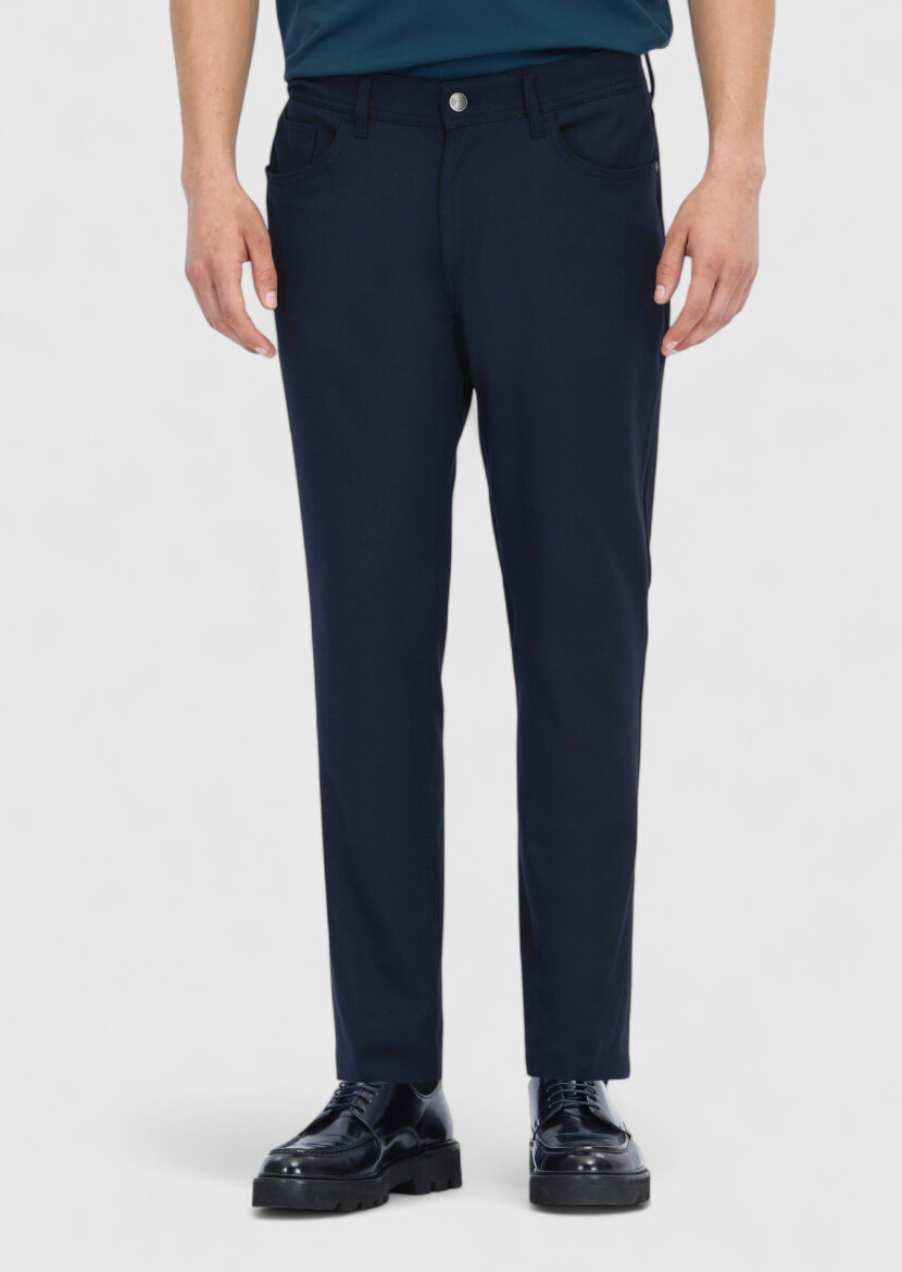 Lacivert Düz Dokuma Slim Fit Casual Pantolon - RAMSEY