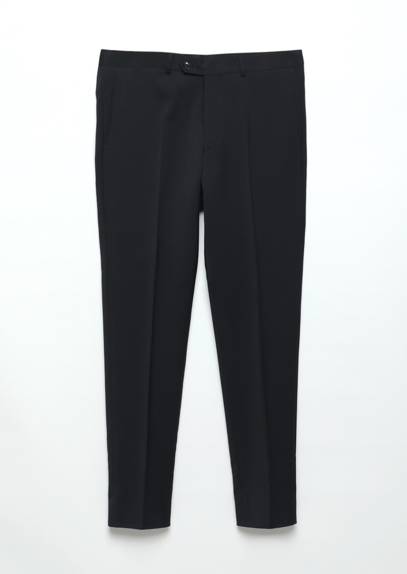 Lacivert Düz Kumaş Modern Fit Klasik %100 Yün Pantolon - 1
