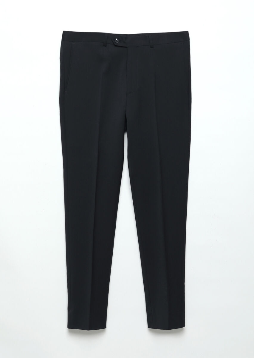 Lacivert Düz Kumaş Modern Fit Klasik %100 Yün Pantolon - 1