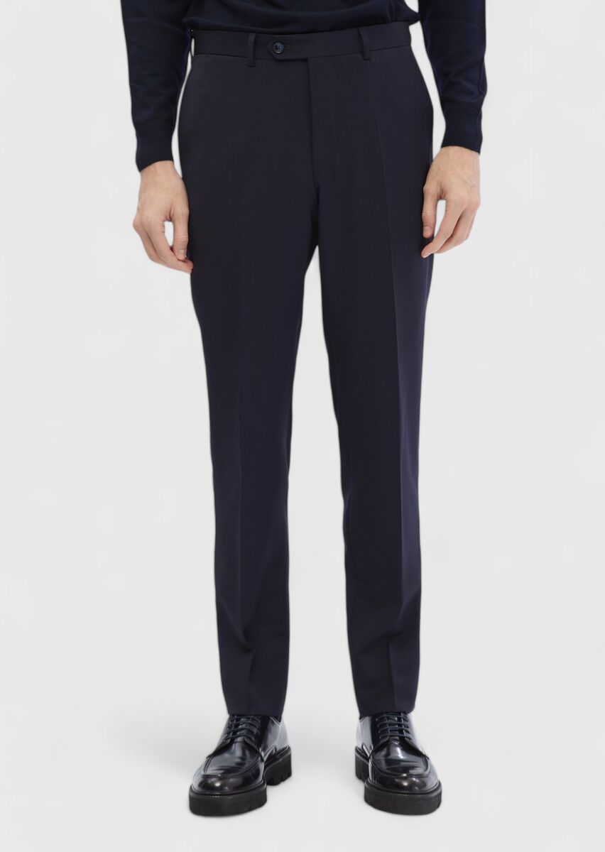 Lacivert Düz Kumaş Modern Fit Klasik %100 Yün Pantolon - 2