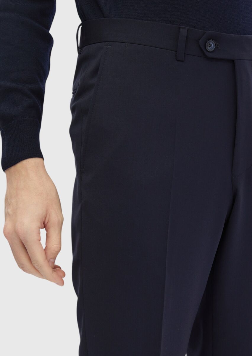 Lacivert Düz Kumaş Modern Fit Klasik %100 Yün Pantolon - 3