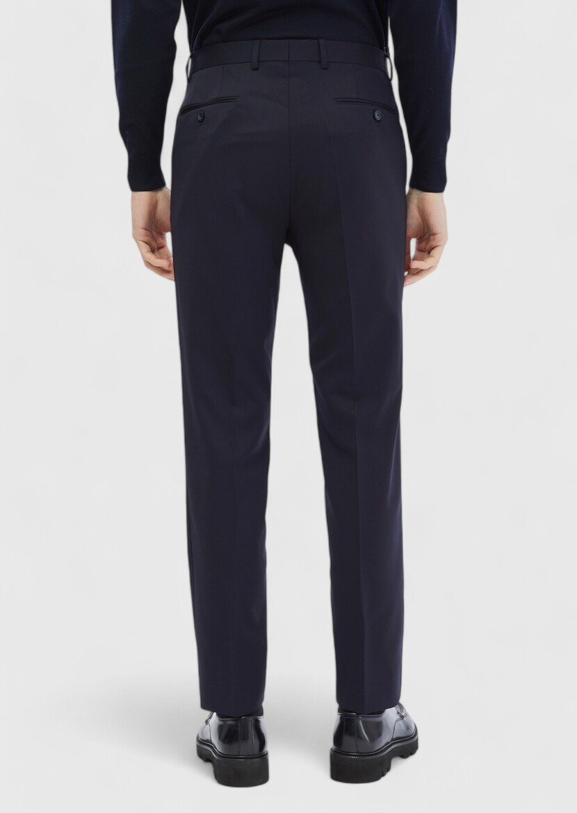 Lacivert Düz Kumaş Modern Fit Klasik %100 Yün Pantolon - 4