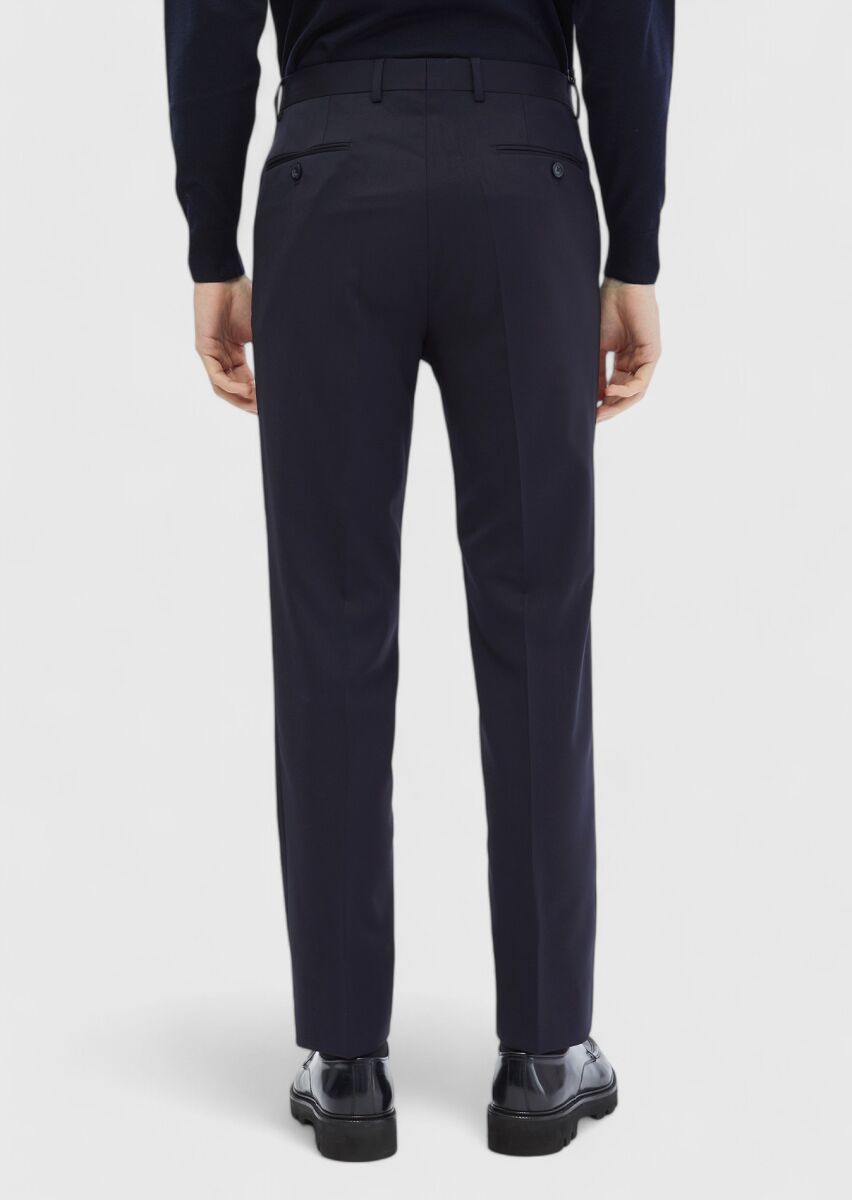 Lacivert Düz Kumaş Modern Fit Klasik %100 Yün Pantolon - 4