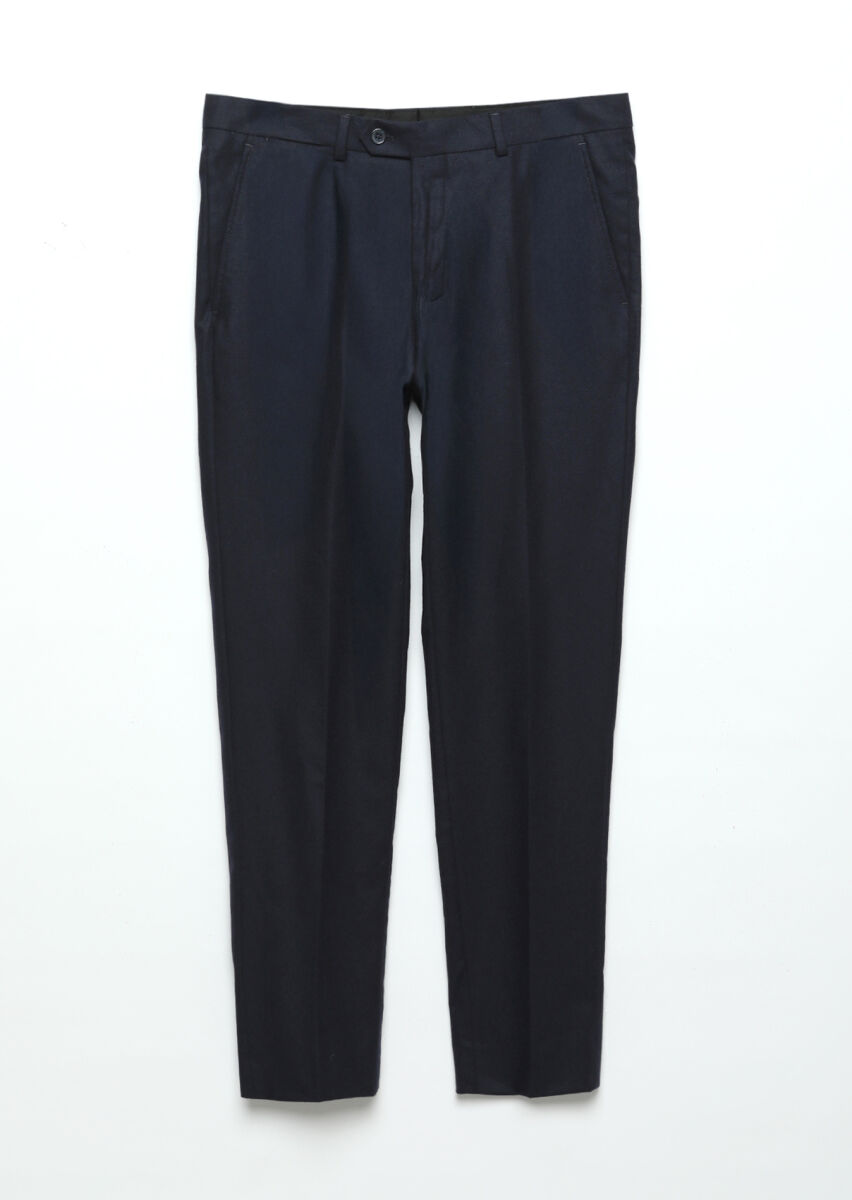 Lacivert Düz Kumaş Modern Fit Klasik Yün Karışımlı Pantolon - 5