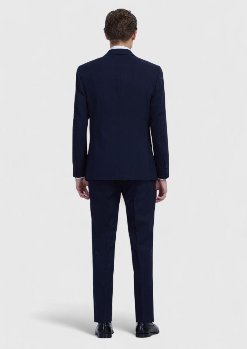 Lacivert Düz Modern Fit Yün Karışımlı Takım Elbise - 7