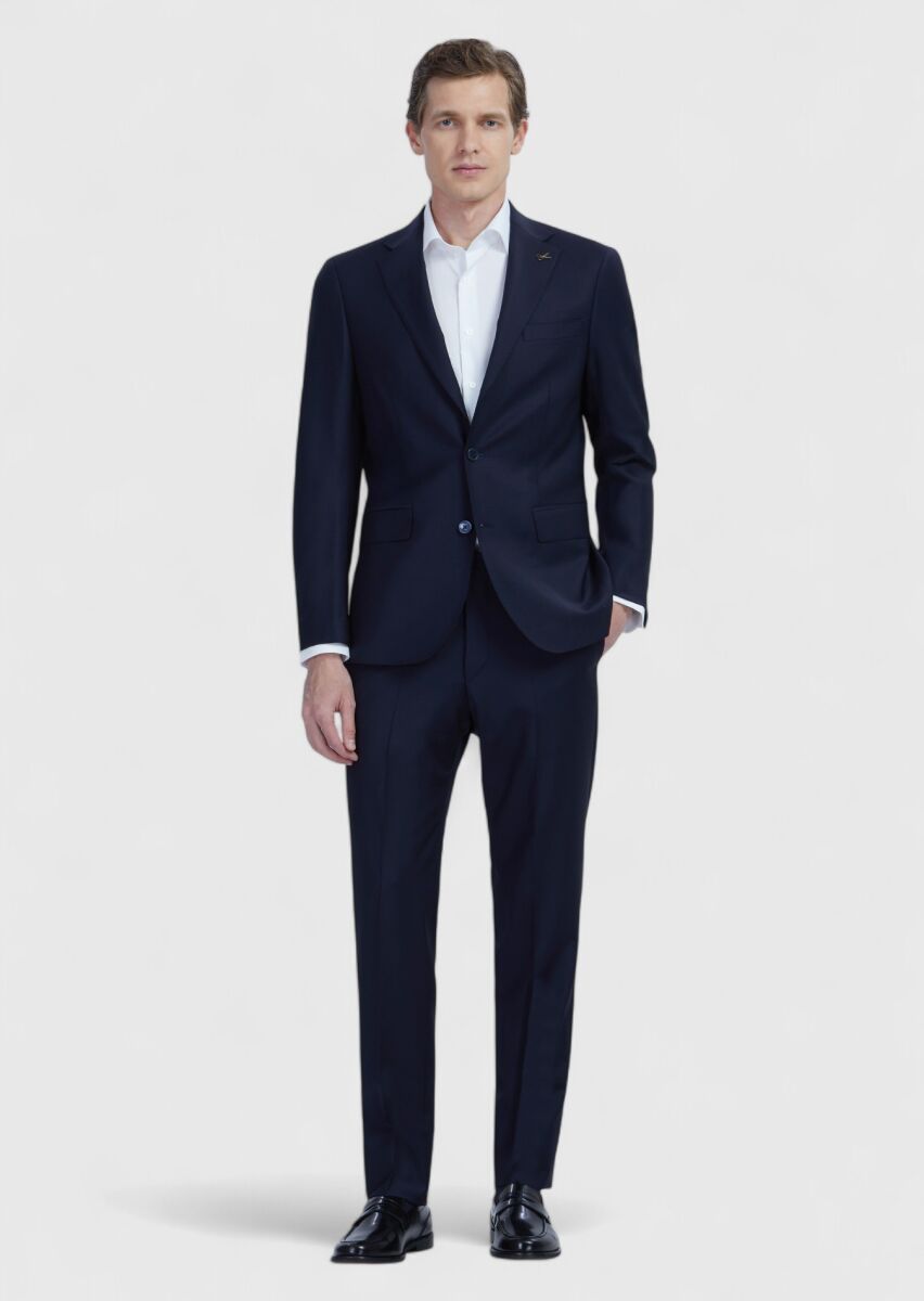 Lacivert Düz Modern Fit Yün Karışımlı Takım Elbise - 2