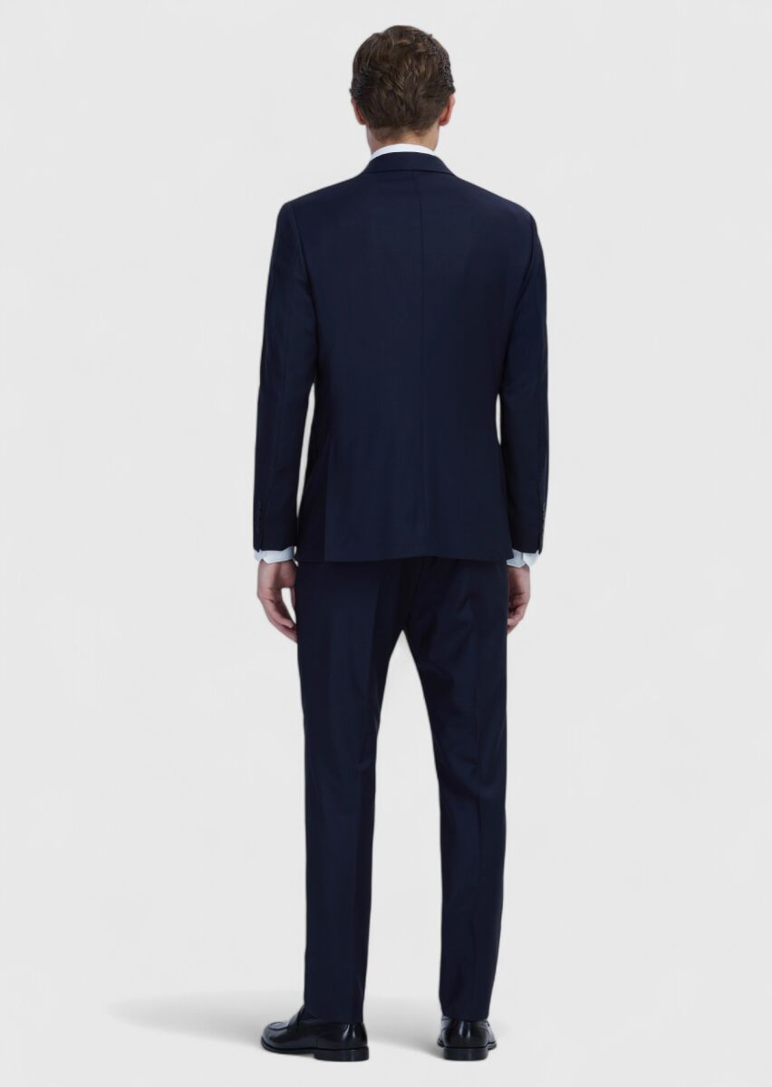 Lacivert Düz Modern Fit Yün Karışımlı Takım Elbise - 6