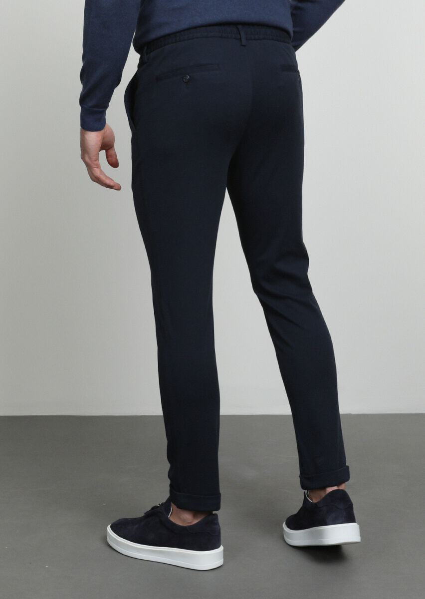 Lacivert Düz Örme Jogging Fit Casual Pamuk Karışımlı Pantolon - 4