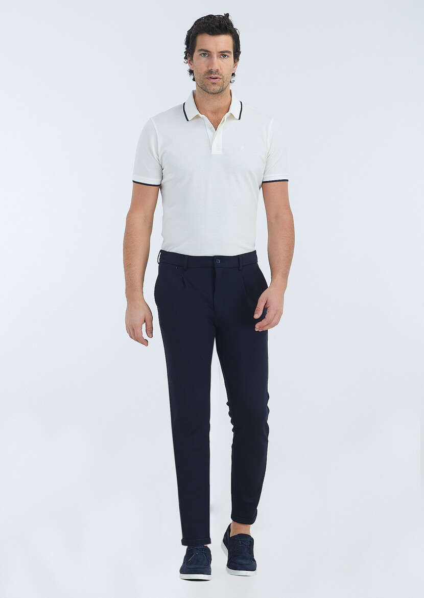 Lacivert Düz Örme Jogging Fit Casual Pantolon - 1