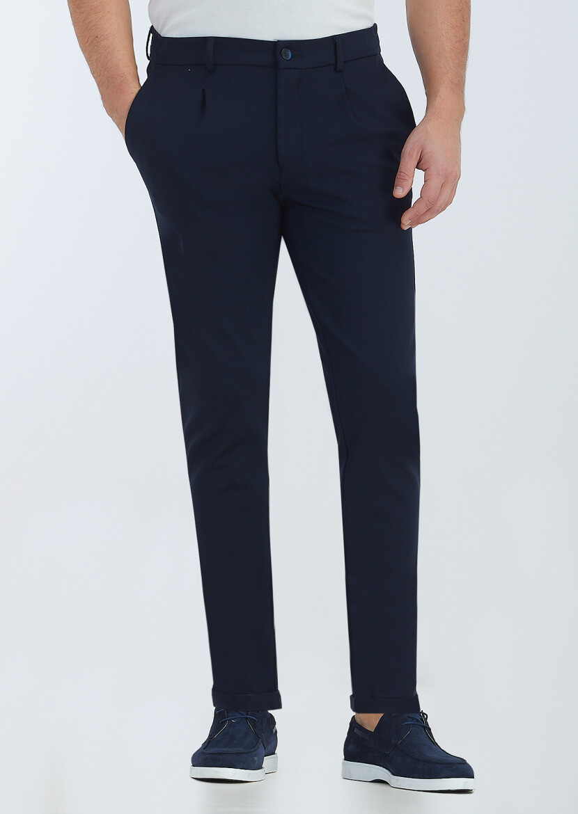 Lacivert Düz Örme Jogging Fit Casual Pantolon 