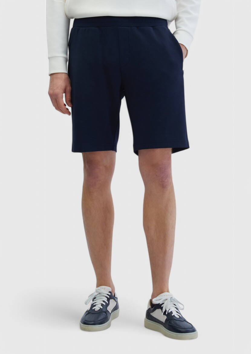 Lacivert Düz Örme Jogging Fit Spor Bermuda 