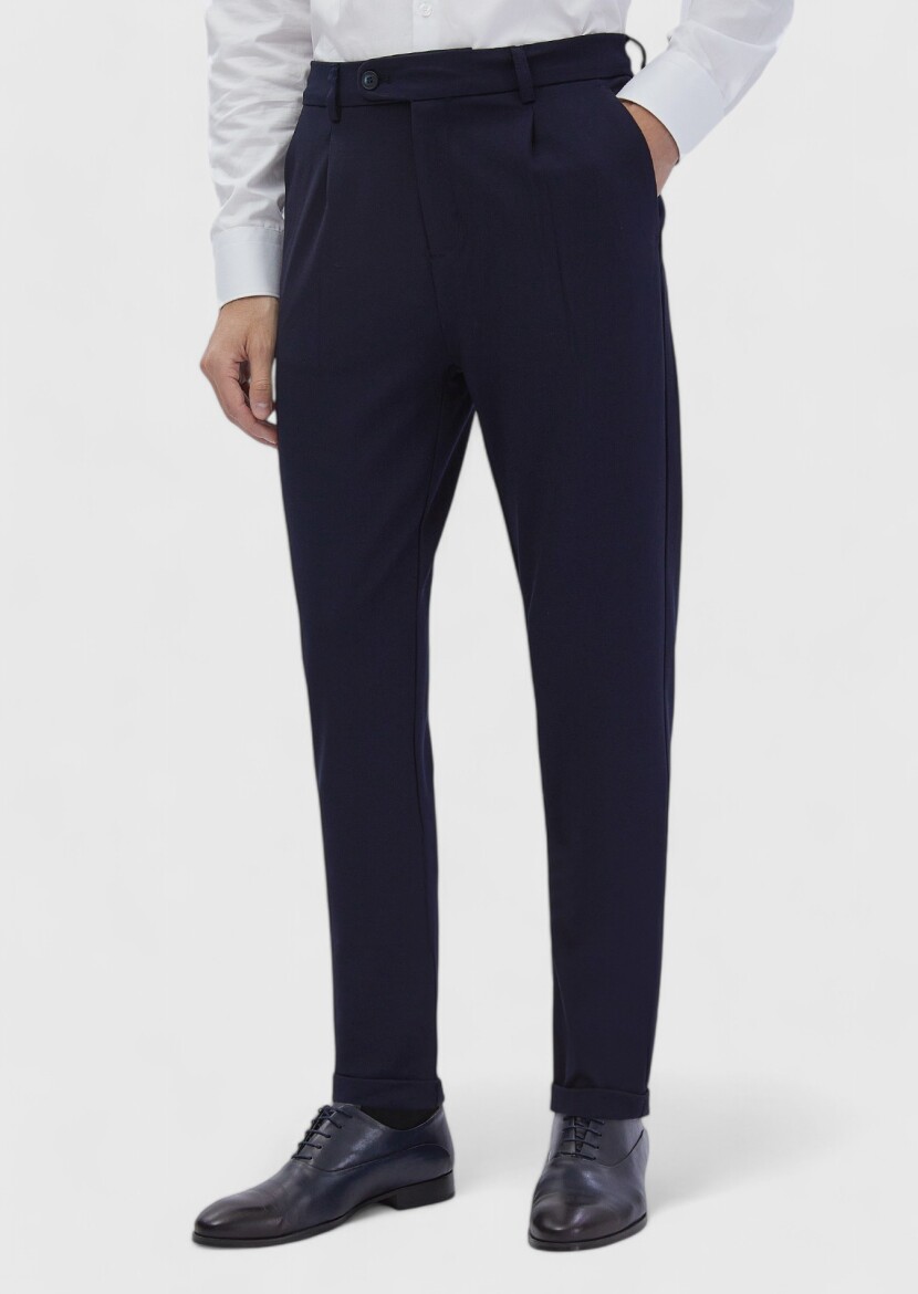 Lacivert Düz Örme Regular Fit Casual Pantolon 