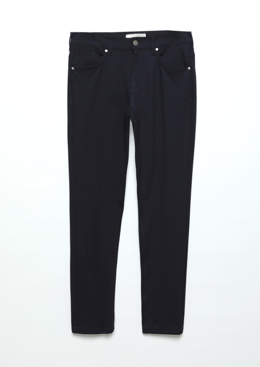 Lacivert Düz Örme Slim Fit Casual Pantolon - 6