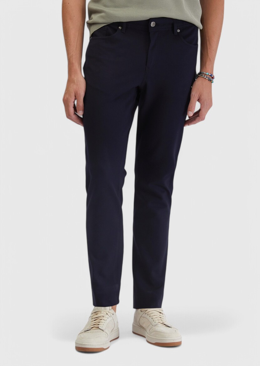 Lacivert Düz Örme Slim Fit Casual Pantolon 