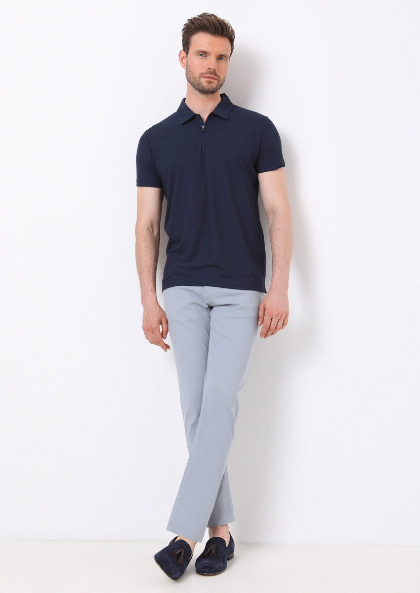 Lacivert Düz Polo Yaka %100 Pamuk T-Shirt - 3