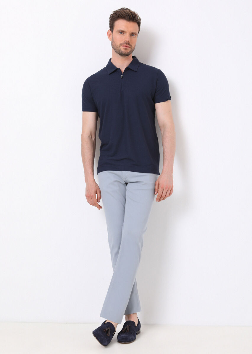 Lacivert Düz Polo Yaka %100 Pamuk T-Shirt - 3
