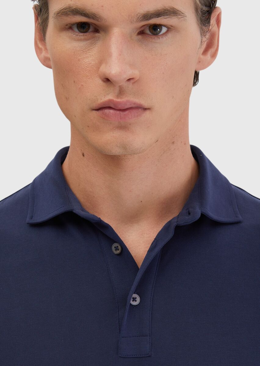 Lacivert Düz Polo Yaka T-Shirt - 5