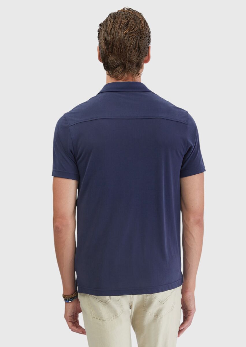 Lacivert Düz Polo Yaka T-Shirt - 6