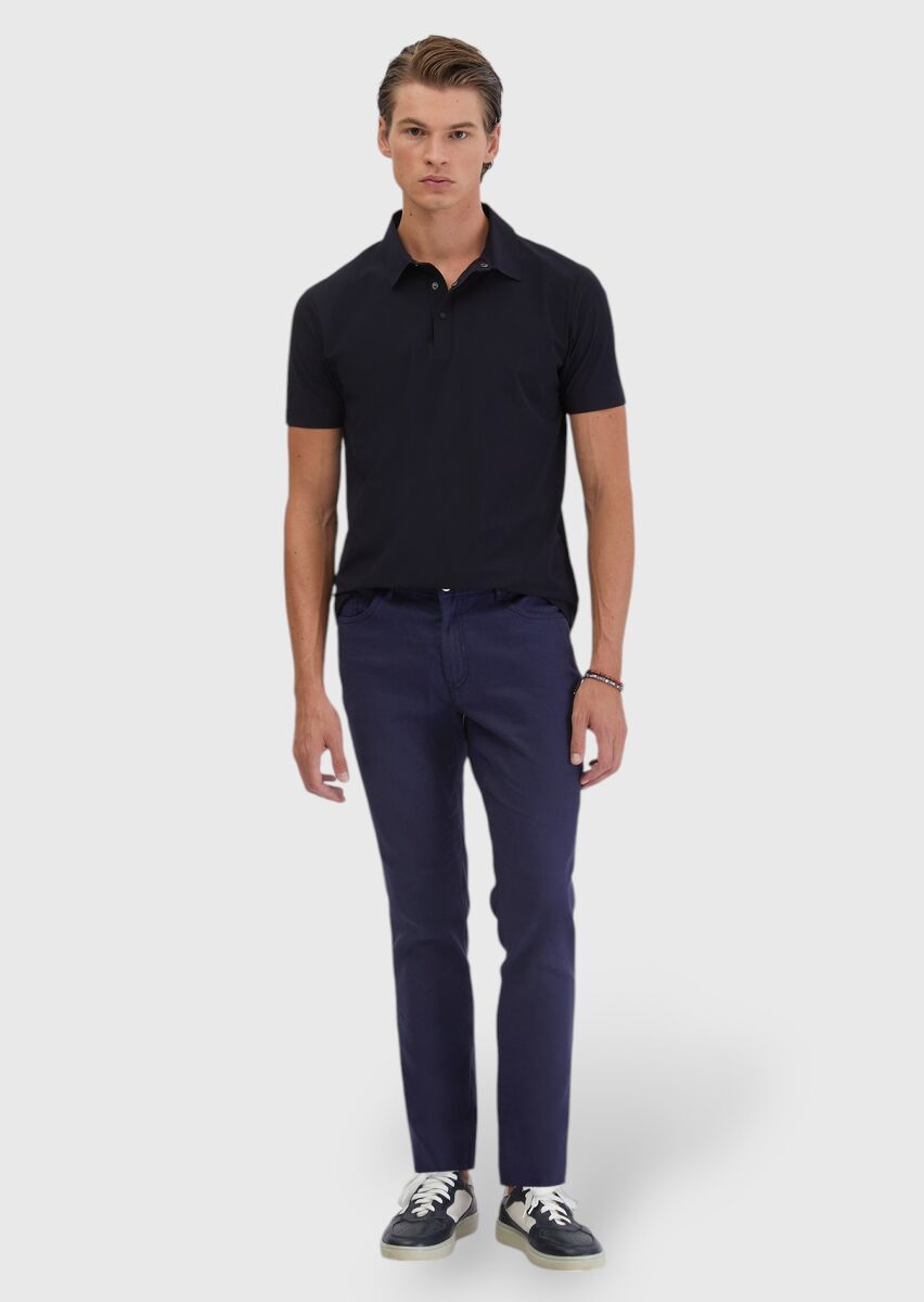 Lacivert Düz Polo Yaka T-Shirt - 2