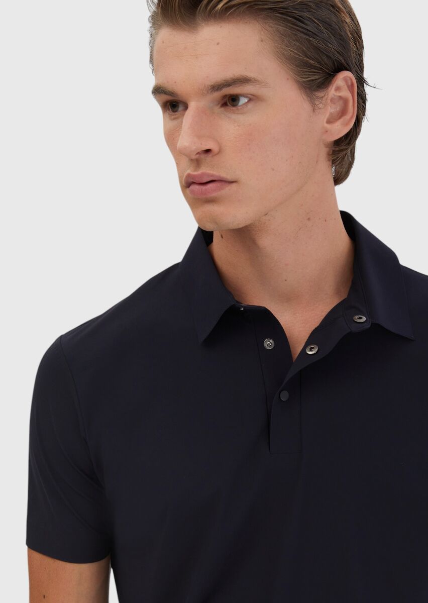Lacivert Düz Polo Yaka T-Shirt - 3