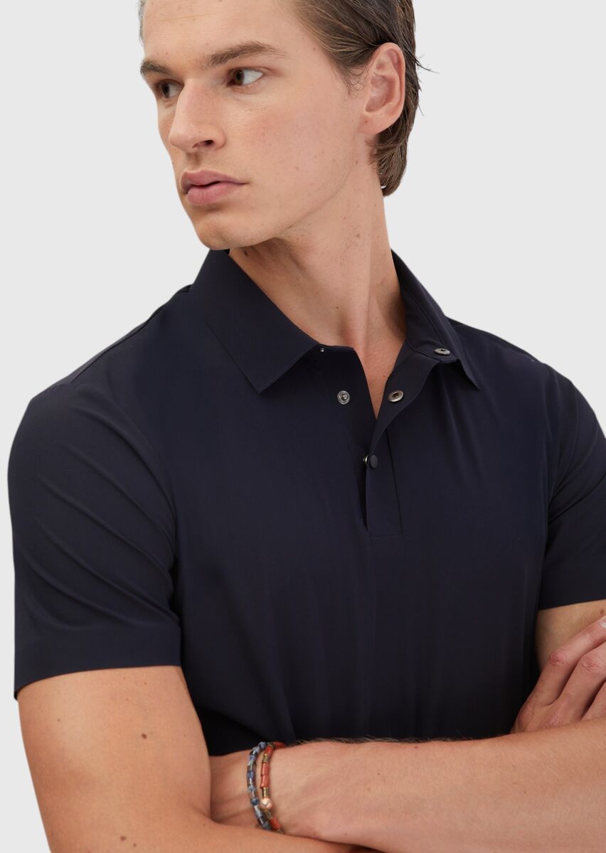 Lacivert Düz Polo Yaka T-Shirt - 4