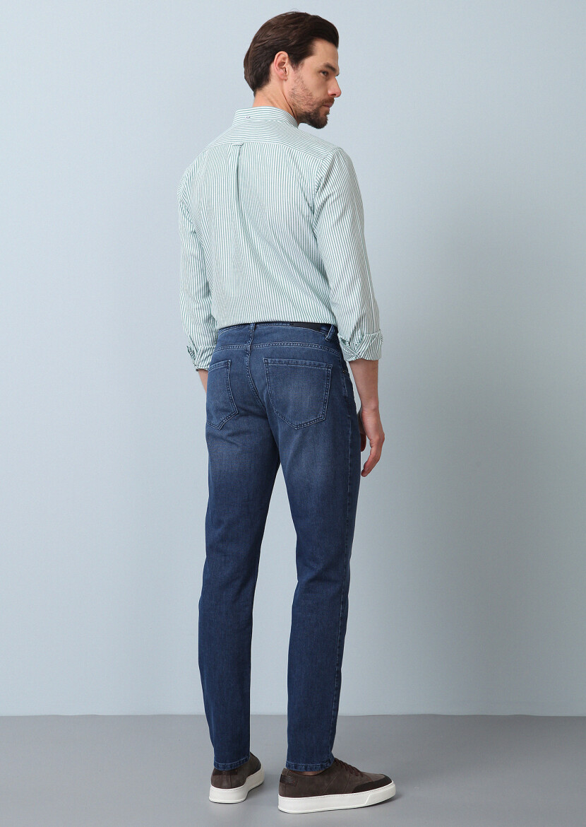 Lacivert Düz Regular Fit Denim %100 Pamuk Pantolon - 5